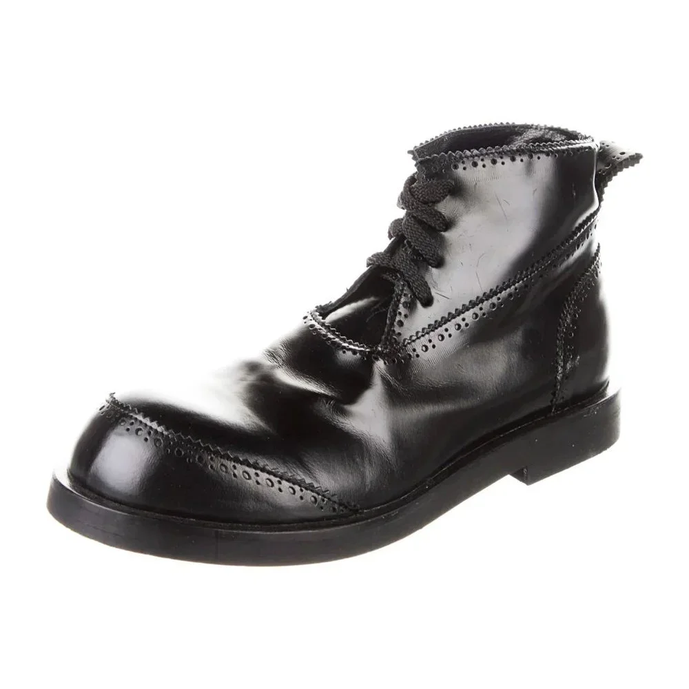Rundholz Black Leather Lace Up Ankle Boots Wingtip Pinked Detail Rubber Sole 7 - Picture 2 of 6